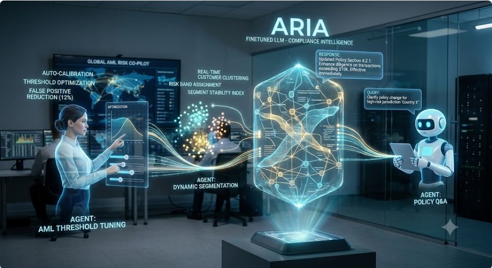 ARIA — analyst working with agentic AML threshold-tuning, segmentation, and policy agents